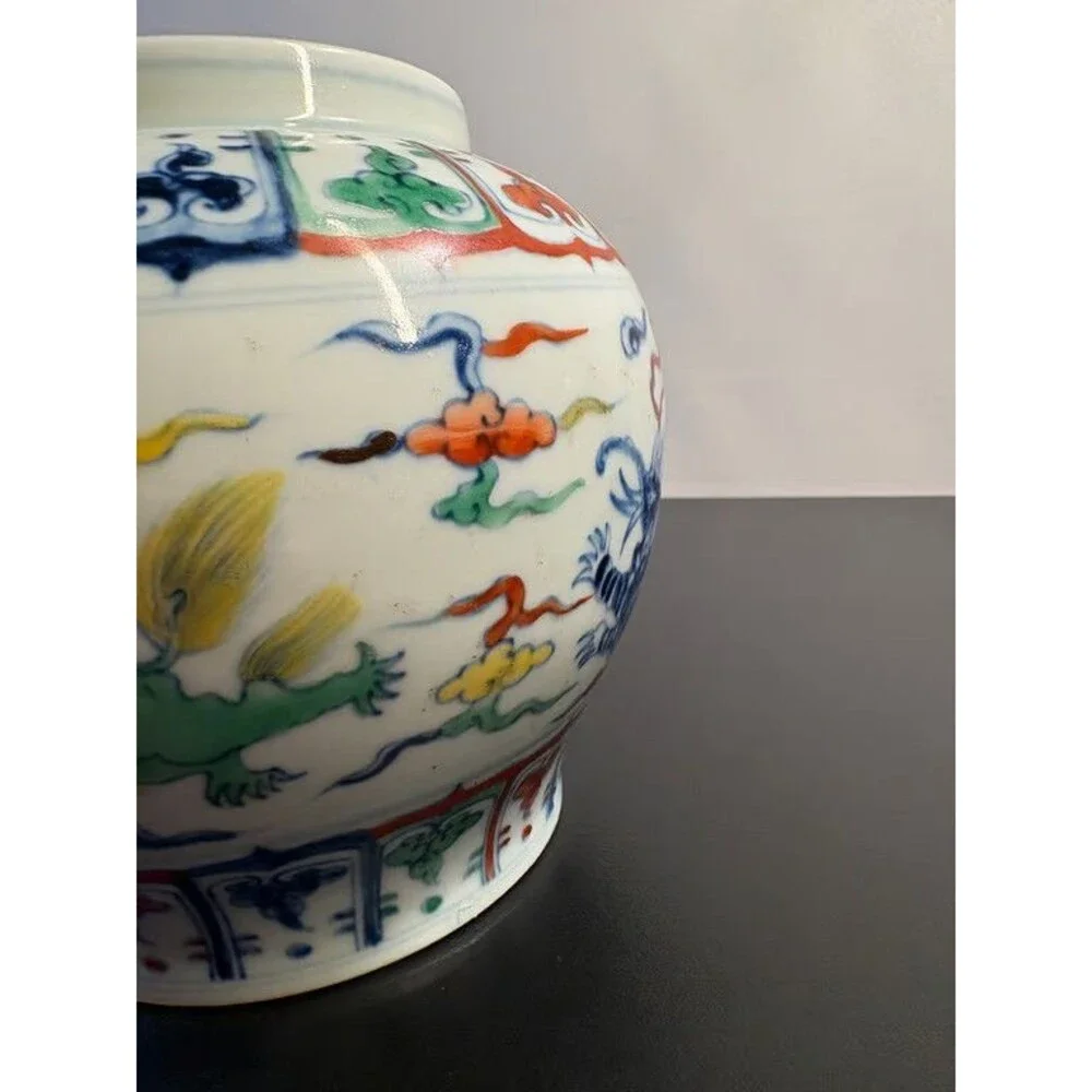 Chinese Doucai Jar Dragon Lotus Chenghua Six Character Mark Porcelain